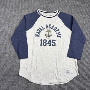 Under Armour Naval Academy 1845 Baseball Tee Mens Medium Gray Blue Raglan Shirt
